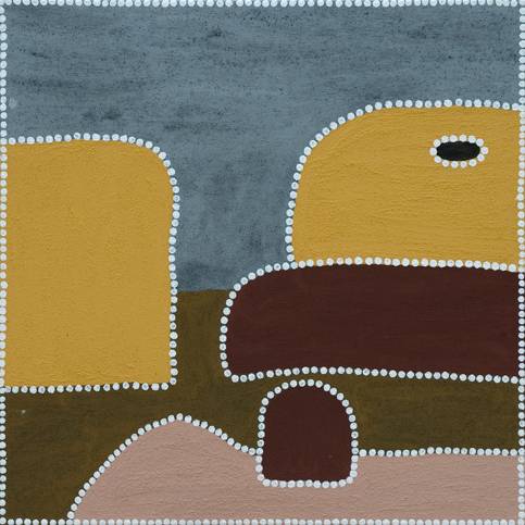 Australian Indigenous (Aboriginal and Torres Strait Islander) artwork by BENITA EVERETT of Warmun Artists. The title is Ord River. [WAC 100/09] (Natural Ochre and Pigments on Canvas)