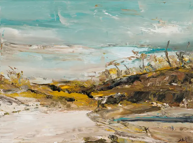 Australian Indigenous (Aboriginal and Torres Strait Islander) artwork by AMANDA PENROSE HART of Miscellaneous Artists. The title is Pond. [APH201706033] (Oil on Canvas)