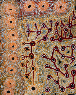 Australian Indigenous (Aboriginal and Torres Strait Islander) artwork by BYRON BROOKS of Spinifex Artists. The title is Pila Nguru. [24-437] (Acrylic on Linen)