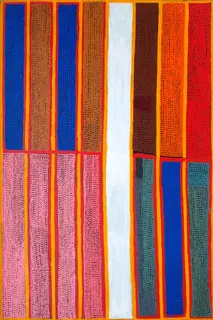 Australian Indigenous (Aboriginal and Torres Strait Islander) artwork by BOXER MILNER of Warlayirti Artists (Balgo). The title is Purkitji. [795/03] (Acrylic on Linen)