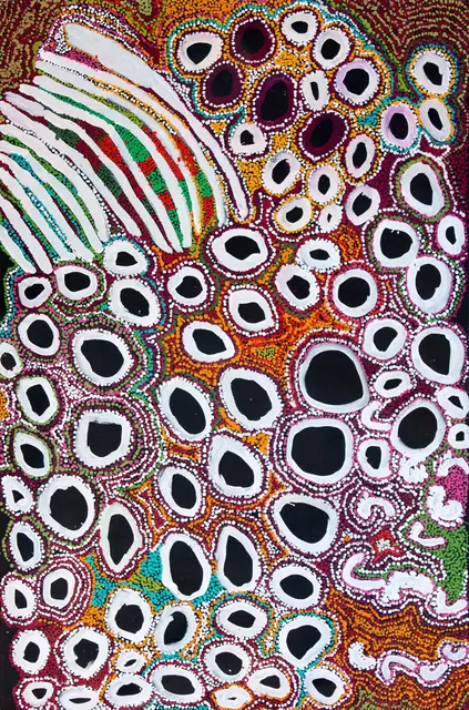 Australian Indigenous (Aboriginal and Torres Strait Islander) artwork by ESTELLE HOGAN of Spinifex Artists. The title is Paltatatjara. [13271] (Acrylic on Linen)