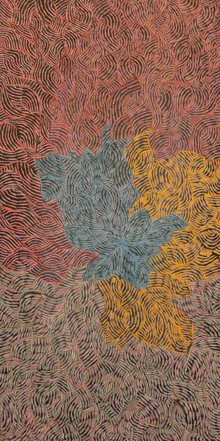 Australian Indigenous (Aboriginal and Torres Strait Islander) artwork by EVA NARGOODAH of Mangkaja Artists. The title is Parranga. [328/15] (Atelier Acrylic Paint on 14oz Canvas)