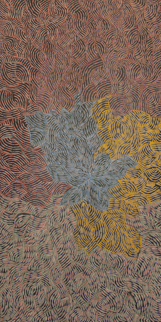 Australian Indigenous (Aboriginal and Torres Strait Islander) artwork by EVA NARGOODAH of Mangkaja Artists. The title is Parranga. [328/15] (Atelier Acrylic Paint on 14oz Canvas)