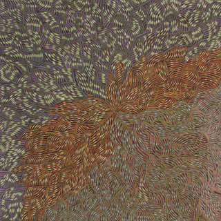 Australian Indigenous (Aboriginal and Torres Strait Islander) artwork by EVA NARGOODAH of Mangkaja Artists. The title is Parta/Kulparn. [28/15] (Atelier Acrylic Paint on 14oz Canvas)