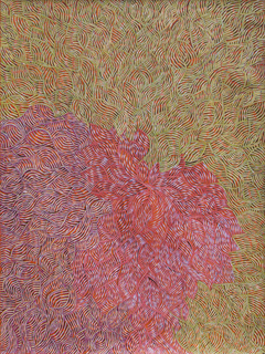 Australian Indigenous (Aboriginal and Torres Strait Islander) artwork by EVA NARGOODAH of Mangkaja Artists. The title is Pupaja/Beefwood. [248/15] (Atelier Acrylic Paint on 14oz Canvas)