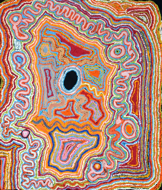 Australian Indigenous (Aboriginal and Torres Strait Islander) artwork by JIMMY DONEGAN of Ninuku Arts. The title is Papa Tjukurpa. [NKJD11181] (Acrylic on Belgian Linen)
