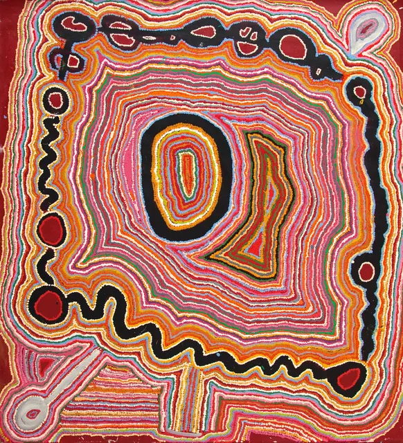Australian Indigenous (Aboriginal and Torres Strait Islander) artwork by JIMMY DONEGAN of Ninuku Arts. The title is Papa Tjukurpa. [NKJD11149] (Acrylic on Belgian Linen)