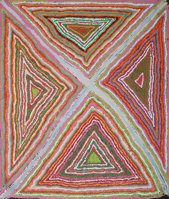 Australian Indigenous (Aboriginal and Torres Strait Islander) artwork by JIMMY DONEGAN of Ninuku Arts. The title is Papa Tjukurpa (Dingo Dreaming). [11178] (Acrylic on Linen)