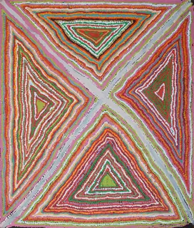Australian Indigenous (Aboriginal and Torres Strait Islander) artwork by JIMMY DONEGAN of Ninuku Arts. The title is Papa Tjukurpa (Dingo Dreaming). [11178] (Acrylic on Linen)