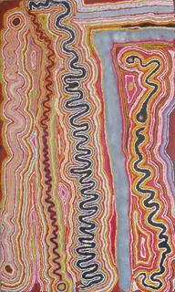 Australian Indigenous (Aboriginal and Torres Strait Islander) artwork by JIMMY DONEGAN of Ninuku Arts. The title is Pukara. [NKJD11360] (Acrylic on Linen)