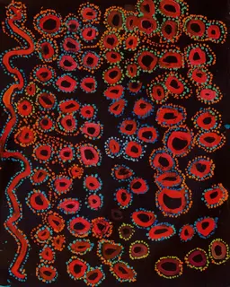 Australian Indigenous (Aboriginal and Torres Strait Islander) artwork by LAWRENCE PENNINGTON of Spinifex Artists. The title is Pukara. [13232] (Acrylic on Linen)