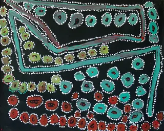 Australian Indigenous (Aboriginal and Torres Strait Islander) artwork by LAWRENCE PENNINGTON of Spinifex Artists. The title is Pukara. [14054] (Acrylic on Linen)