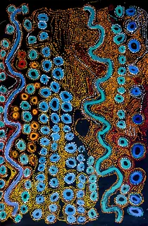 Australian Indigenous (Aboriginal and Torres Strait Islander) artwork by LAWRENCE PENNINGTON of Spinifex Artists. The title is Pukara. [14246] (Acrylic on Linen)