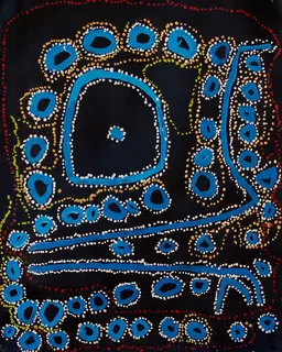 Australian Indigenous (Aboriginal and Torres Strait Islander) artwork by LAWRENCE PENNINGTON of Spinifex Artists. The title is Pukara. [15-45] (Acrylic on Linen)