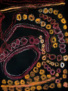 Australian Indigenous (Aboriginal and Torres Strait Islander) artwork by LAWRENCE PENNINGTON of Spinifex Artists. The title is Pukara. [15-154] (Acrylic on Linen)