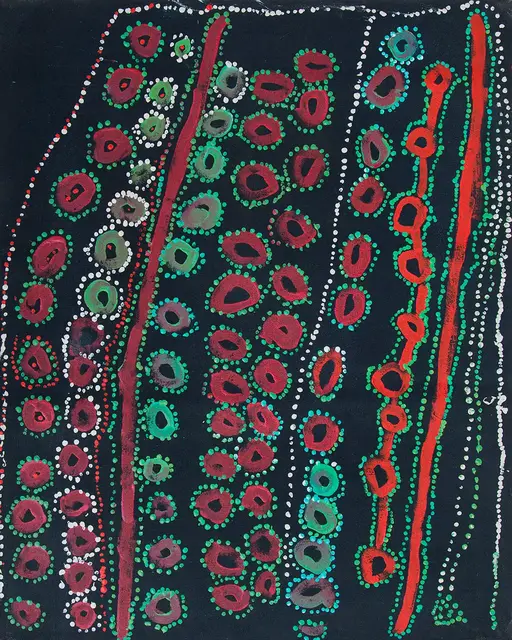 Australian Indigenous (Aboriginal and Torres Strait Islander) artwork by LAWRENCE PENNINGTON of Spinifex Artists. The title is Pukara. [14162] (Acrylic on Linen)