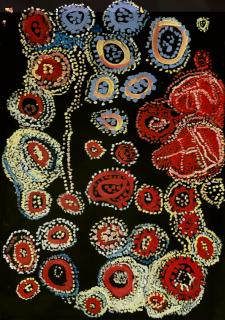 Australian Indigenous (Aboriginal and Torres Strait Islander) artwork by LAWRENCE PENNINGTON of Spinifex Artists. The title is Pukara. [22-143] (Acrylic on Linen)
