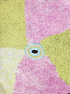 Australian Indigenous (Aboriginal and Torres Strait Islander) artwork by LUCY LOOMOO of Warlayirti Artists (Balgo). The title is Punmu. [411/09] (Acrylic on Linen)