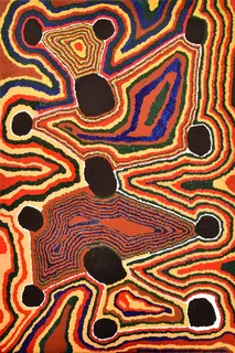 Australian Indigenous (Aboriginal and Torres Strait Islander) artwork by LUCY YUKENBARRI of Warlayirti Artists (Balgo). The title is Puturr, near the Stanshore Ranges, W.A.. [681/92] (Acrylic on Canvas)