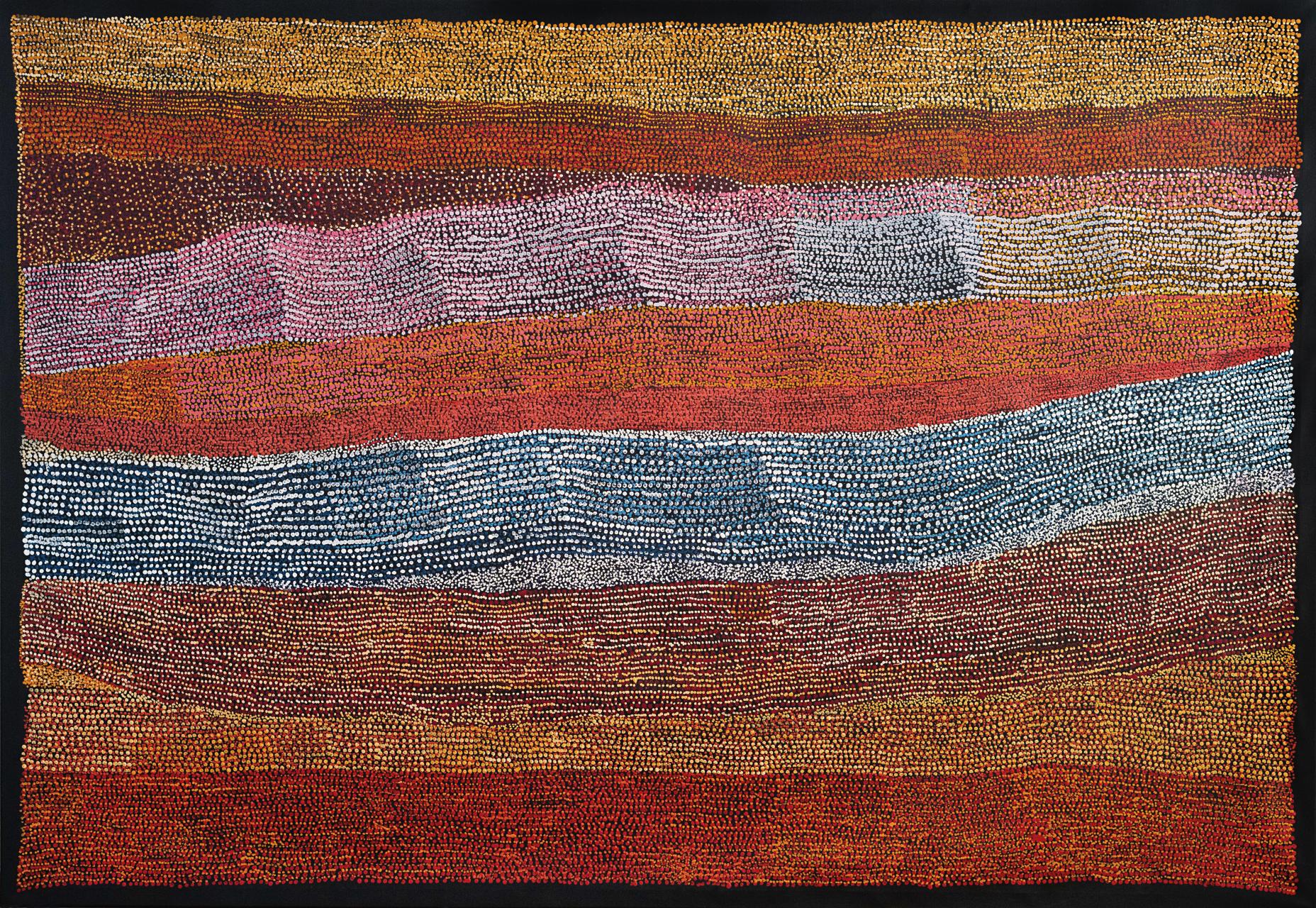 Australian Indigenous (Aboriginal and Torres Strait Islander) artwork by KUNMANARA PATJU PRESLEY of Spinifex Artists. The title is Pinanti. [24-76] (Acrylic on Linen)