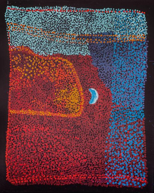 Australian Indigenous (Aboriginal and Torres Strait Islander) artwork by KUNMANARA PATJU PRESLEY of Spinifex Artists. The title is Pinanti. [25-136] (Acrylic on Linen)