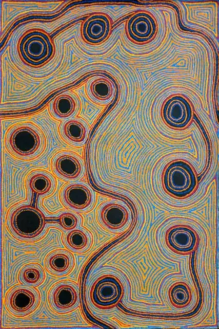 Australian Indigenous (Aboriginal and Torres Strait Islander) artwork by PAULINE SUNFLY of Warlayirti Artists (Balgo). The title is Poyarri. [264/09] (Acrylic on Linen)