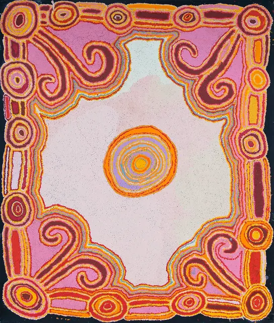 Australian Indigenous (Aboriginal and Torres Strait Islander) artwork by PUNTJINA MONICA WATSON of Ninuku Arts. The title is Pukara. [12321] (Acrylic on Linen)