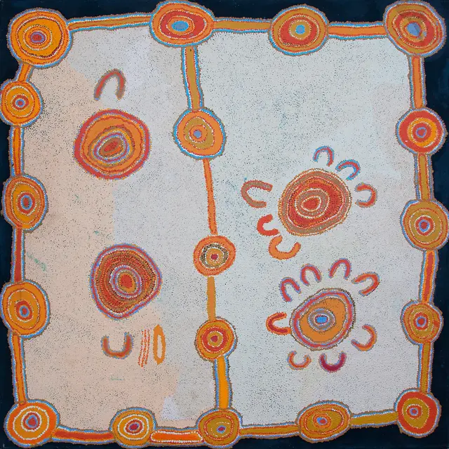 Australian Indigenous (Aboriginal and Torres Strait Islander) artwork by PUNTJINA MONICA WATSON of Ninuku Arts. The title is Pukara. [12184] (Acrylic on Linen)