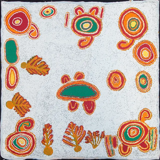 Australian Indigenous (Aboriginal and Torres Strait Islander) artwork by PUNTJINA MONICA WATSON of Ninuku Arts. The title is Pukara. [15-208] (Acrylic on Linen)