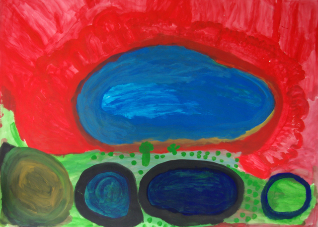 Australian Indigenous (Aboriginal and Torres Strait Islander) artwork by PAJI WAJINA HONEYCHILD YANKARR of Mangkaja Artists. The title is Pulujarra. [435/11] (Atelier Acrylic, 250gsm Velin Arches Paper)
