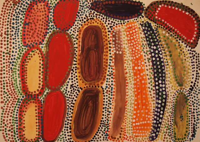 Australian Indigenous (Aboriginal and Torres Strait Islander) artwork by WAKARTU CORY SURPRISE of Mangkaja Artists. The title is Pamarr. [53/12] (Derivan Matisse Acrylic - 280gsm Velin BFK Rives)