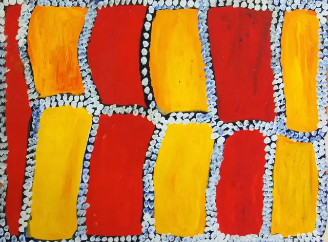 Australian Indigenous (Aboriginal and Torres Strait Islander) artwork by WAKARTU CORY SURPRISE of Mangkaja Artists. The title is Pamarr. [wp171/04] (Atelier Artist Acrylic, 250gsm Velin Arches Paper)