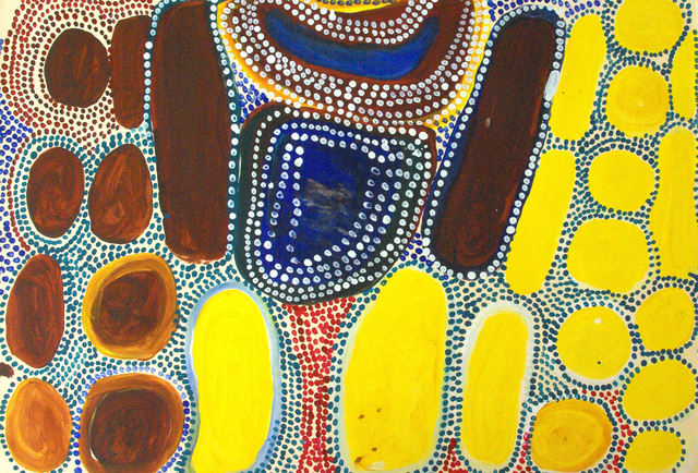 Australian Indigenous (Aboriginal and Torres Strait Islander) artwork by WAKARTU CORY SURPRISE of Mangkaja Artists. The title is Pirntirri. [826/08] (Atelier Artist Acrylic, 250gsm Velin Arches Paper)