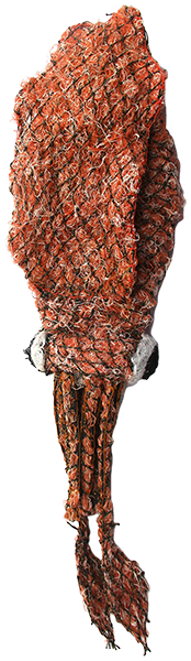 Australian Indigenous (Aboriginal and Torres Strait Islander) artwork by JIMMY JOHN THAIDAY of Erub Erwer Meta. The title is P Boy. [16-131] (Ghost Nets, Plastic Trellis, Rope & Twine)