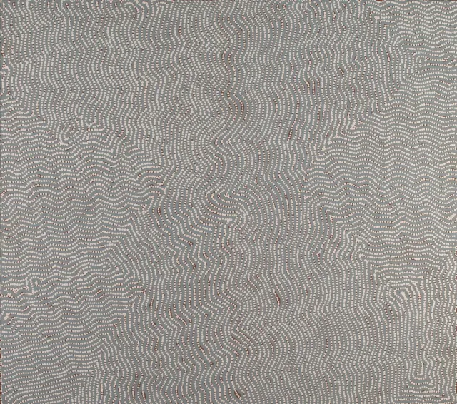 Australian Indigenous (Aboriginal and Torres Strait Islander) artwork by CHARLIE TJAPANGATI of Papunya Tula Artists. The title is Palipalintjanya. [CT0401006] (Acrylic on Belgian Linen)