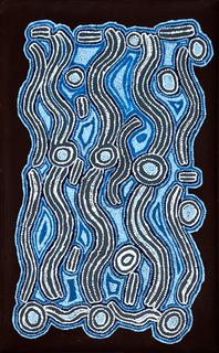 Australian Indigenous (Aboriginal and Torres Strait Islander) artwork by BESSIE NAKAMARRA SIMS of Warlukurlangu Artists (Yuendumu). The title is Pamapardu Jukurrpa (Flying ant Dreaming) - Wapurtali. [1232/09] (Acrylic on Linen)