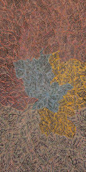 Australian Indigenous (Aboriginal and Torres Strait Islander) artwork by EVA NARGOODAH of Mangkaja Artists. The title is Parranga. [328/15] (Atelier Acrylic Paint on 14oz Canvas)