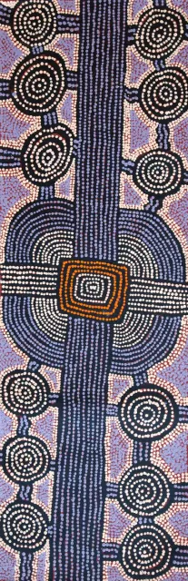 Australian Indigenous (Aboriginal and Torres Strait Islander) artwork by MORRIS GIBSON TJAPALTJARRI of Papunya Tula Artists. The title is Patjantjanya. [MG1005068] (Acrylic on Belgian Linen)