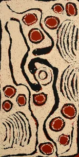 Australian Indigenous (Aboriginal and Torres Strait Islander) artwork by NINGURA NAPURRULA of Papunya Tula Artists. The title is Patjantjanya. [NN1208033] (Acrylic on Belgian Linen)