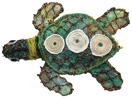 Australian Indigenous (Aboriginal and Torres Strait Islander) artwork by FLORENCE GUTCHEN of Erub Erwer Meta. The title is Pauna. [16-175] (Ghost Nets, Rope & Twine)