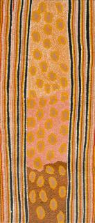 Australian Indigenous (Aboriginal and Torres Strait Islander) artwork by LOLA (LISA) NAMPIJINPA BROWN of Warlukurlangu Artists (Yuendumu). The title is Pikilyi Jukurrpa (Vaughan Springs dreaming). [4237/07] (Acrylic on Belgian Linen)