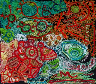 Australian Indigenous (Aboriginal and Torres Strait Islander) artwork by VARIOUS SPINIFEX ARTISTS (COLLABORATIVE) of Spinifex Artists. The title is Pila Nguru. [22-1] (Acrylic on Linen)