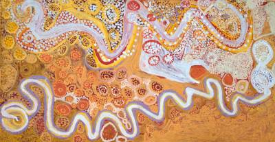 Australian Indigenous (Aboriginal and Torres Strait Islander) artwork by TIGER PALPATJA of Tjungu Palya Artists. The title is Piltati. [10322] (Acrylic on Canvas)