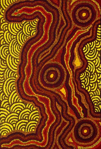 Australian Indigenous (Aboriginal and Torres Strait Islander) artwork by MUKAYI BAKER of Ernabella Artists. The title is Piltati. [268-12] (Acrylic on Canvas)