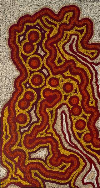 Australian Indigenous (Aboriginal and Torres Strait Islander) artwork by MUKAYI BAKER of Ernabella Artists. The title is Piltati. [284-12] (Acrylic on Canvas)