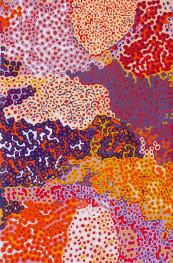 Australian Indigenous (Aboriginal and Torres Strait Islander) artwork by TJAMPAWA STEVENS of Tjungu Palya Artists. The title is Piltati. [13319] (Acrylic on Linen)