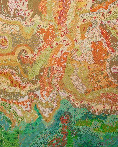 Australian Indigenous (Aboriginal and Torres Strait Islander) artwork by TJAMPAWA STEVENS of Tjungu Palya Artists. The title is Piltati. [15-059] (Acrylic on Canvas)