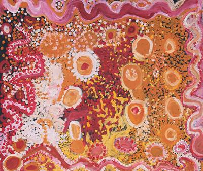 Australian Indigenous (Aboriginal and Torres Strait Islander) artwork by TIGER PALPATJA of Tjungu Palya Artists. The title is Piltati. [08432] (Acrylic on Canvas)