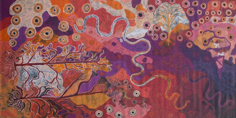 Australian Indigenous (Aboriginal and Torres Strait Islander) artwork by VARIOUS TJUNGU PALYA ARTISTS (COLLABORATIVE) of Tjungu Palya Artists. The title is Piltati, Nyapari Munu Kunamata. [19-008] (Synthetic Polymer on Linen)