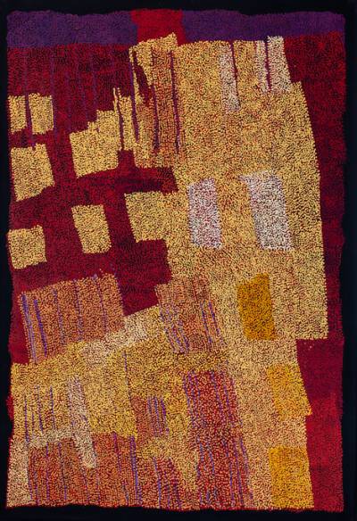 Australian Indigenous (Aboriginal and Torres Strait Islander) artwork by KUNMANARA PATJU PRESLEY of Spinifex Artists. The title is Piltjitjara. [19-346] (Acrylic on Linen)